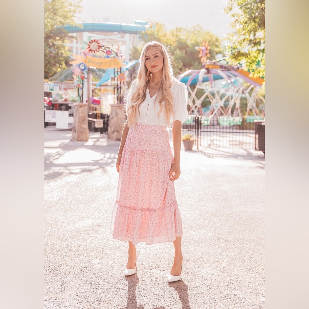 JessaKae Pink Floral Maxi Skirt, Size Medium